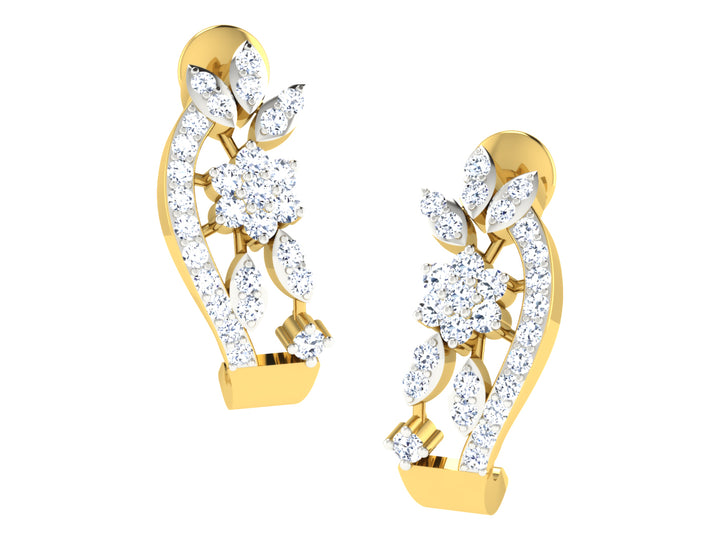 GOLDEN FLORAL DIAMOND HOOP EARRING
