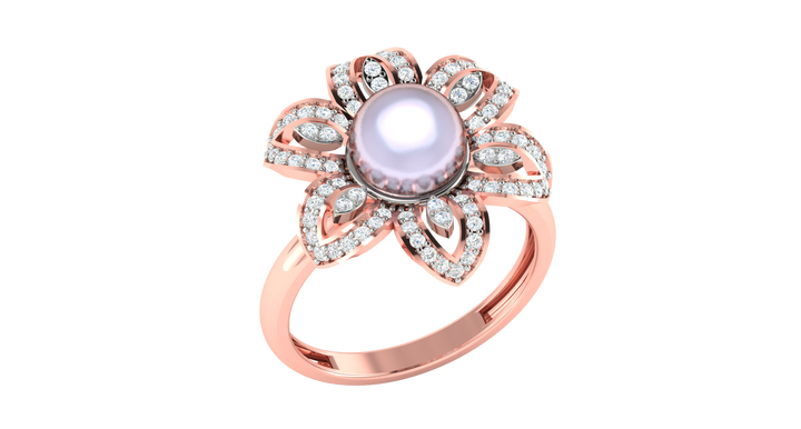 ROSE GOLD FLOWER PEARL RING