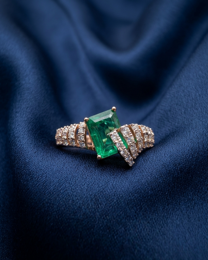 Rose Gold Emerald Cut Swirl Pavé Ring
