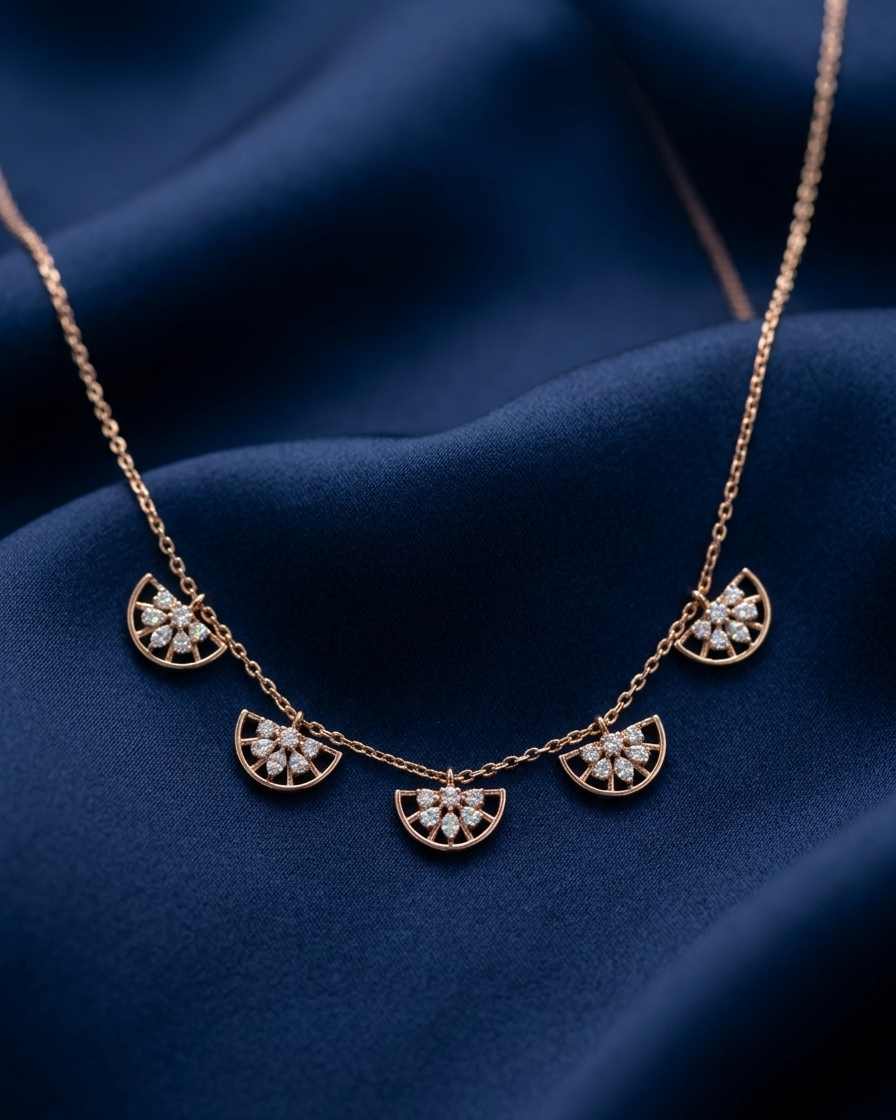 Rose Gold Art Deco Fan Drop Necklace