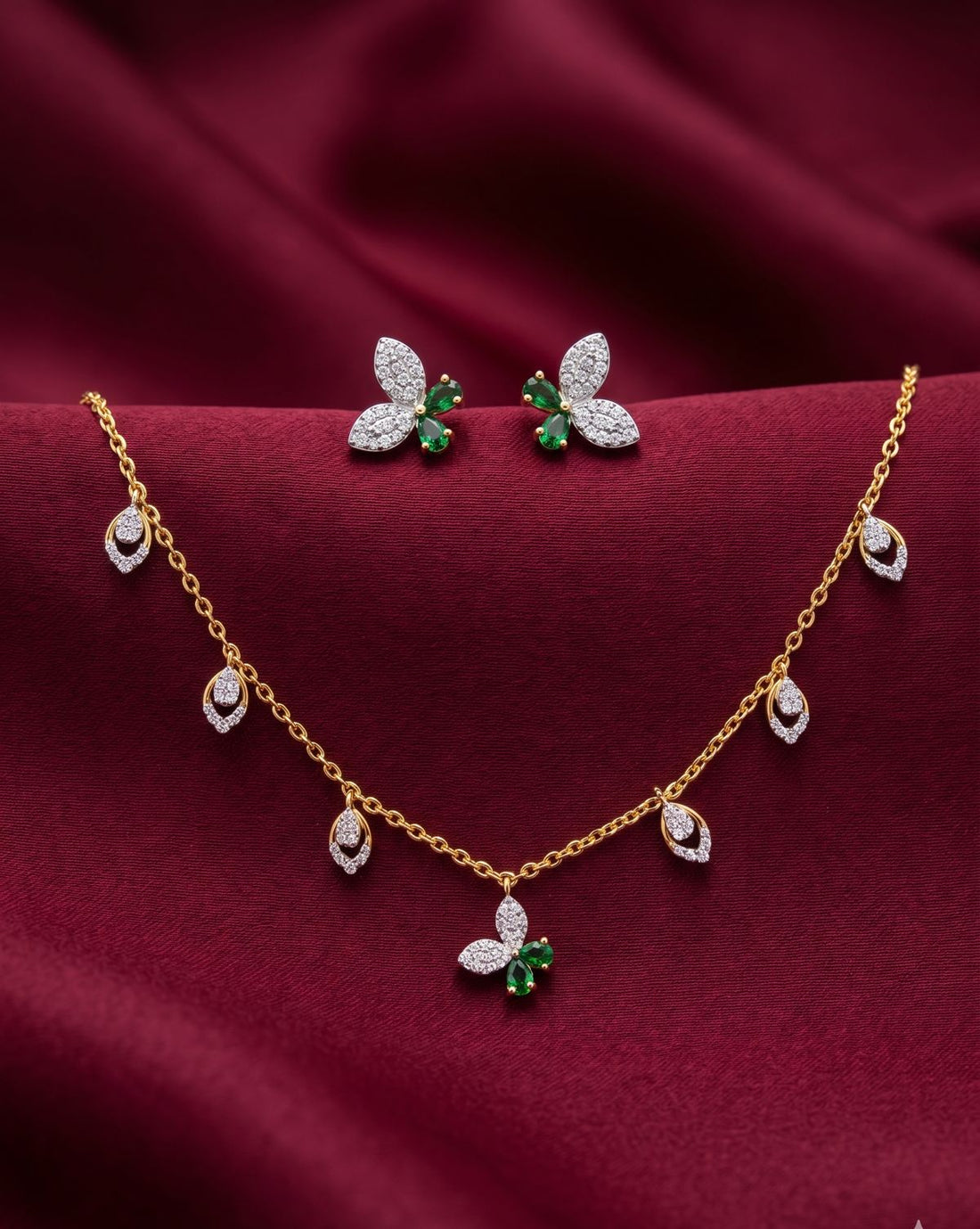 Whimsical Butterfly & Marquise Drop Charm Necklace Set