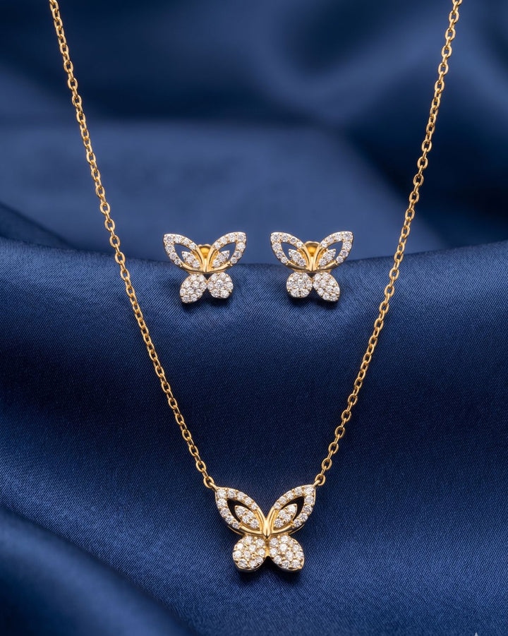 Graceful Flutter Diamond Butterfly Pendant Set