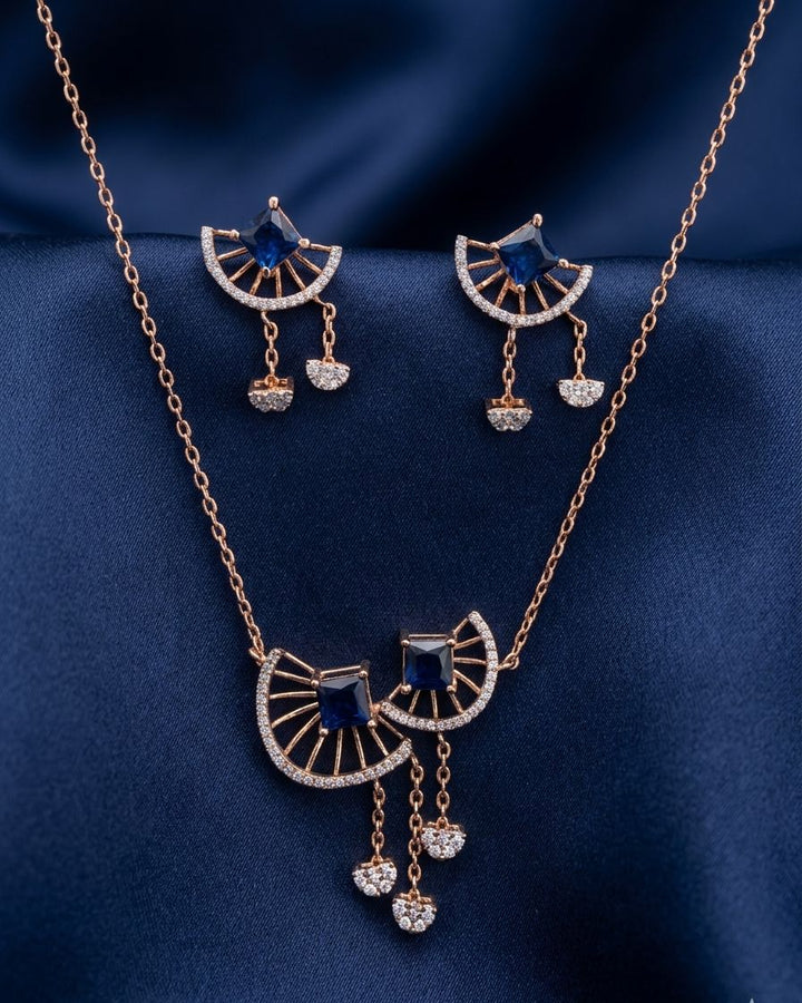 Imperial Fan Sapphire Chandelier Pendant Set