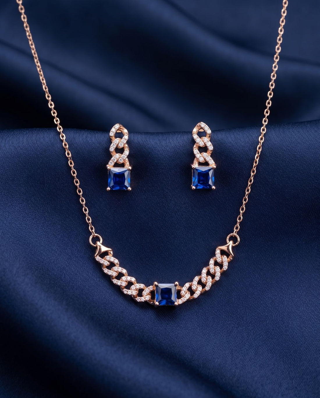 Midnight Royalty Sapphire Princess-Cut Cuban Link Jewelry Set
