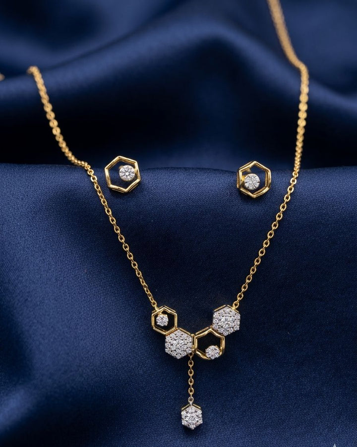 Golden Honeycomb Geometric Drop Necklace Set