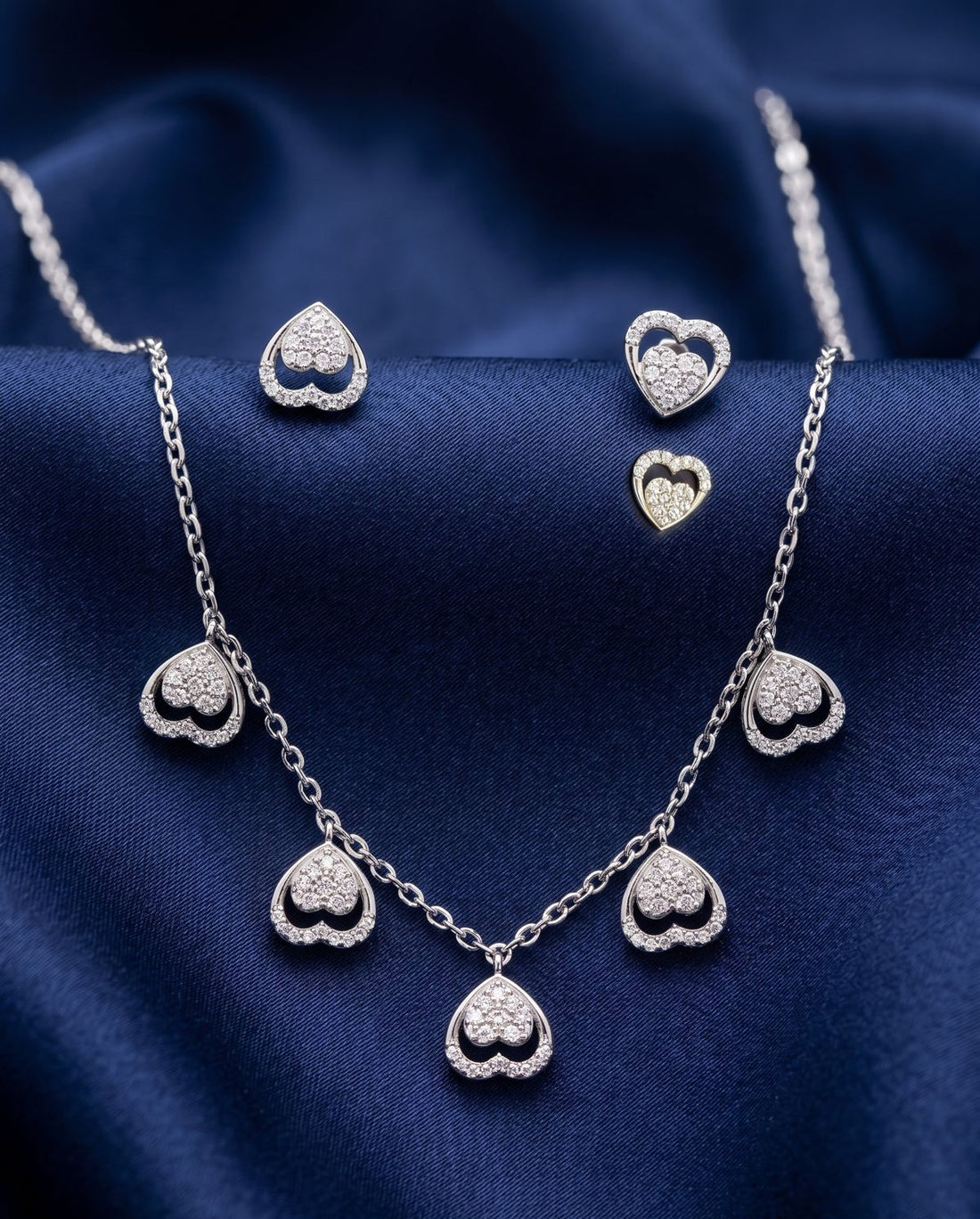 Sweet Romance Cascading Diamond Heart Charm Necklace Set