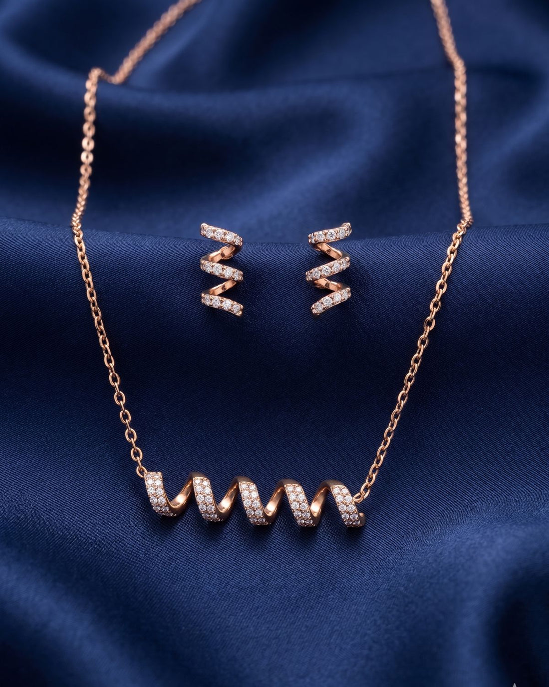Spiral Twist Diamond Ribbon Pendant Set