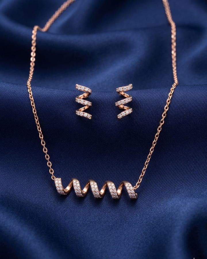Spiral Twist Diamond Ribbon Pendant Set