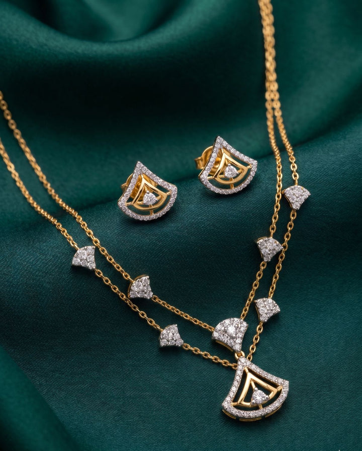 Art Deco Fan Layered Pendant Set